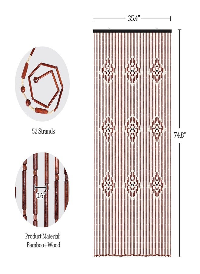Boshen Bamboo Beaded Curtain Boho Bead Curtain 52 Strands 35.4x74.8inch Natural Wooden Door Bead Curtain Handmade for Doorway Hanging Door Beads Room Divider Home Decor - Image 2